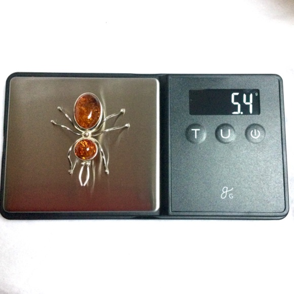 Vintage Sterling Silver Baltic Amber Insect Spider Bug Brooch Pin 1.75” Pristine - Picture 10 of 15
